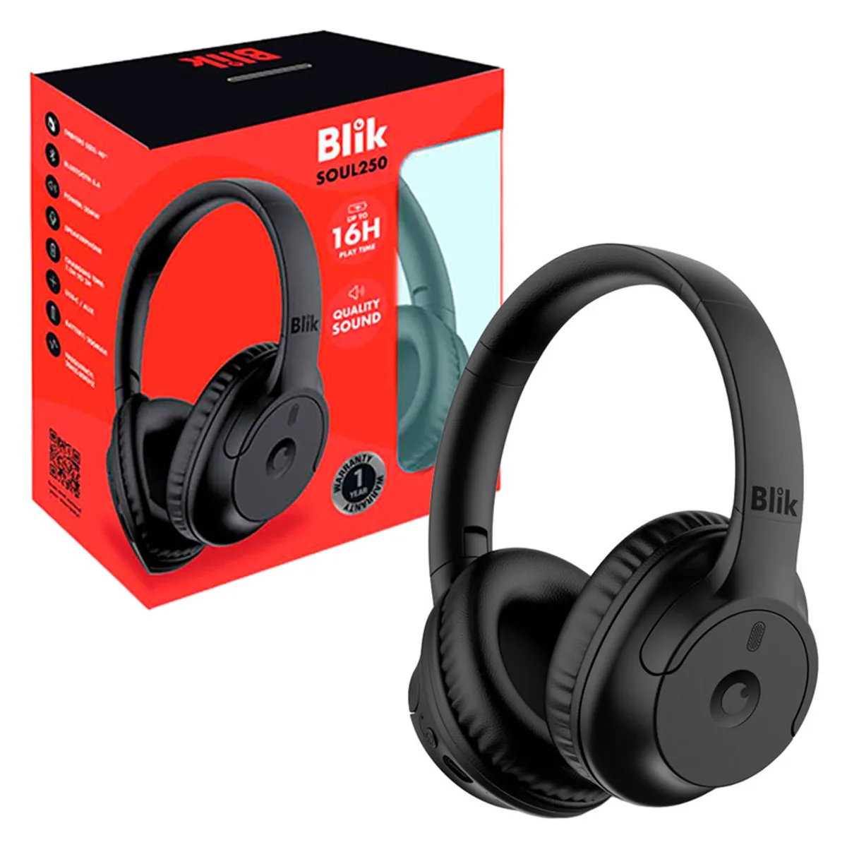 BLIK - Audifonos Inalambricos Blik Soul 250 Bluetooth 54 Alcance 10mts Bateria 20 hrs Negro