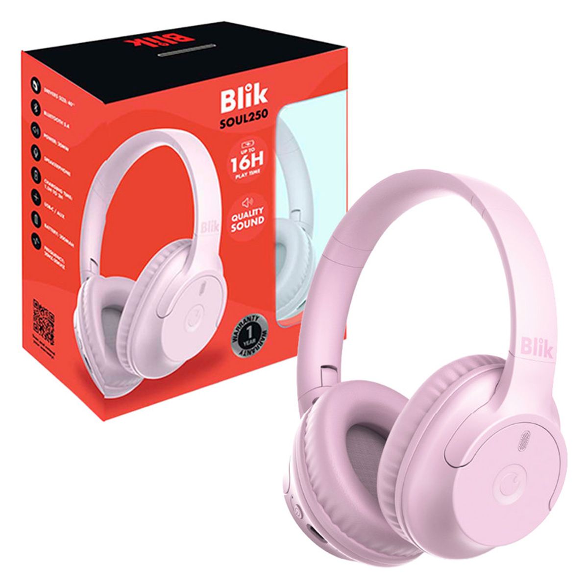 BLIK - Audifonos Inalambricos Blik Soul 250 Bluetooth 54 Alcance 10mts Bateria 20 hrs Rosa