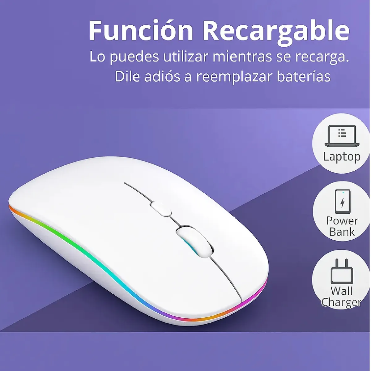 GENERICO - Mouse Blanco Inalámbrico Recargable Audeos Dual Bluetooth o USB RGB