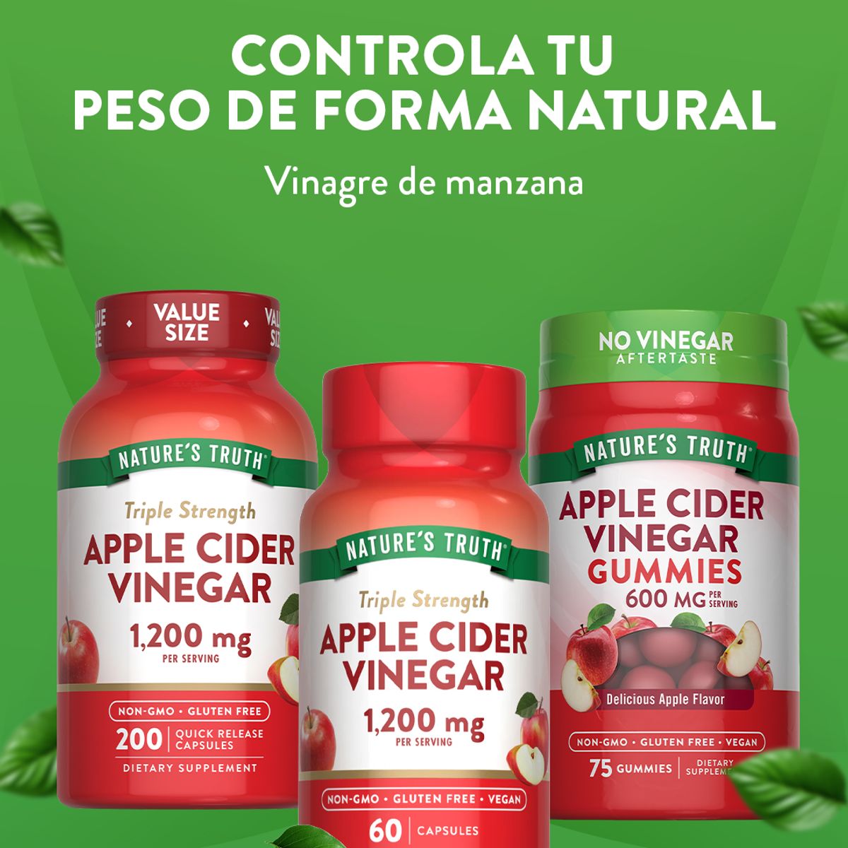NATURE'S TRUTH - Vinagre de Manzana Natures Truth - Apple Cider Vinegar 1200 mg 60 cápsulas