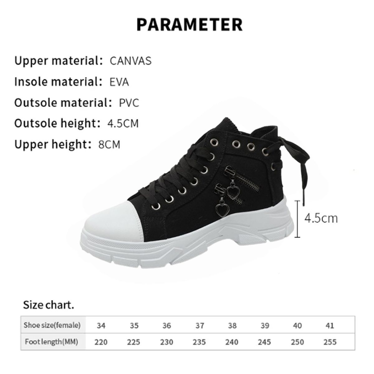 DANWEILE - Zapatillas altas de lona vaquera gruesa - Negro