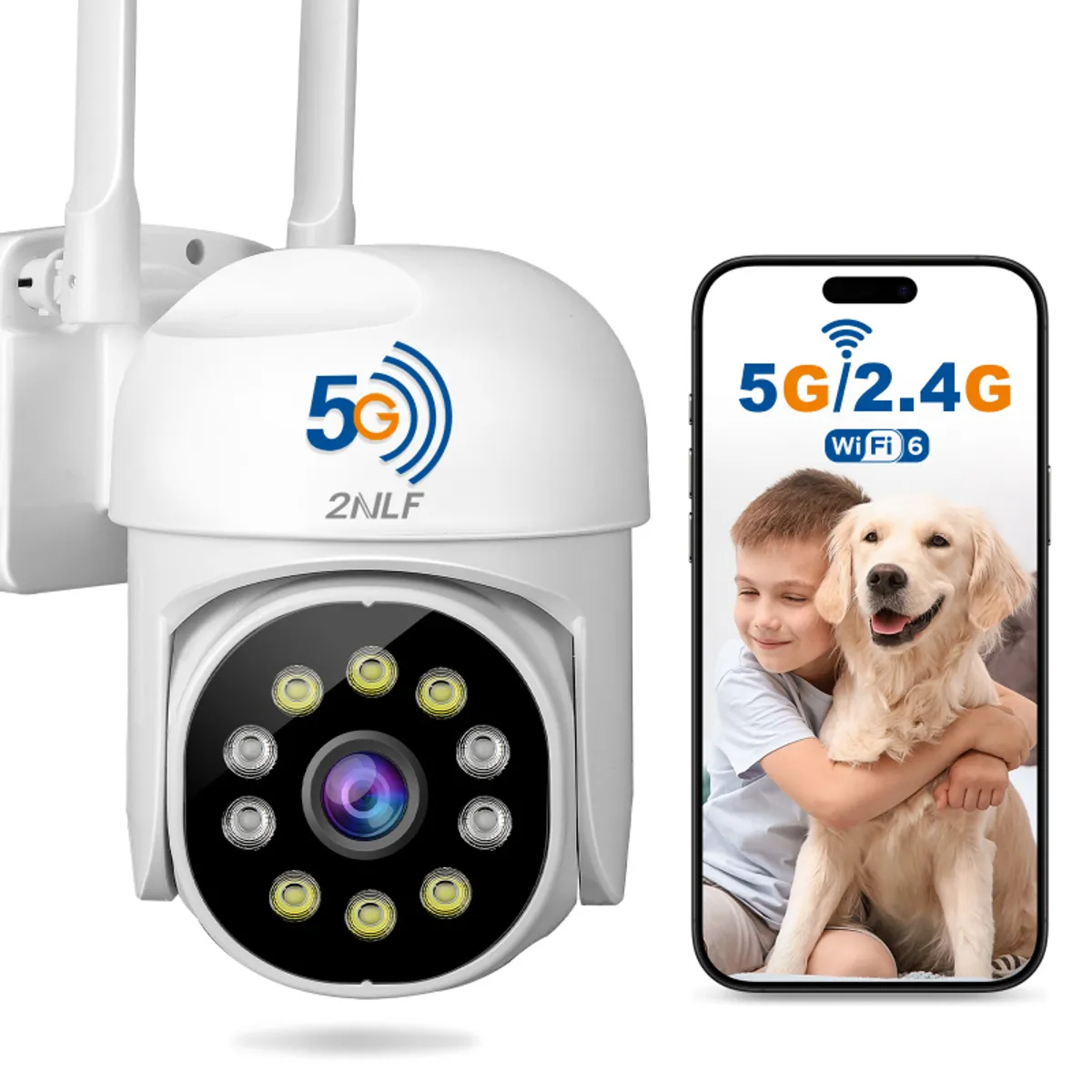 2NLF - 2nlf 5G Cámara De Seguridad Exterior Wifi ip 360° 1080p Con Led