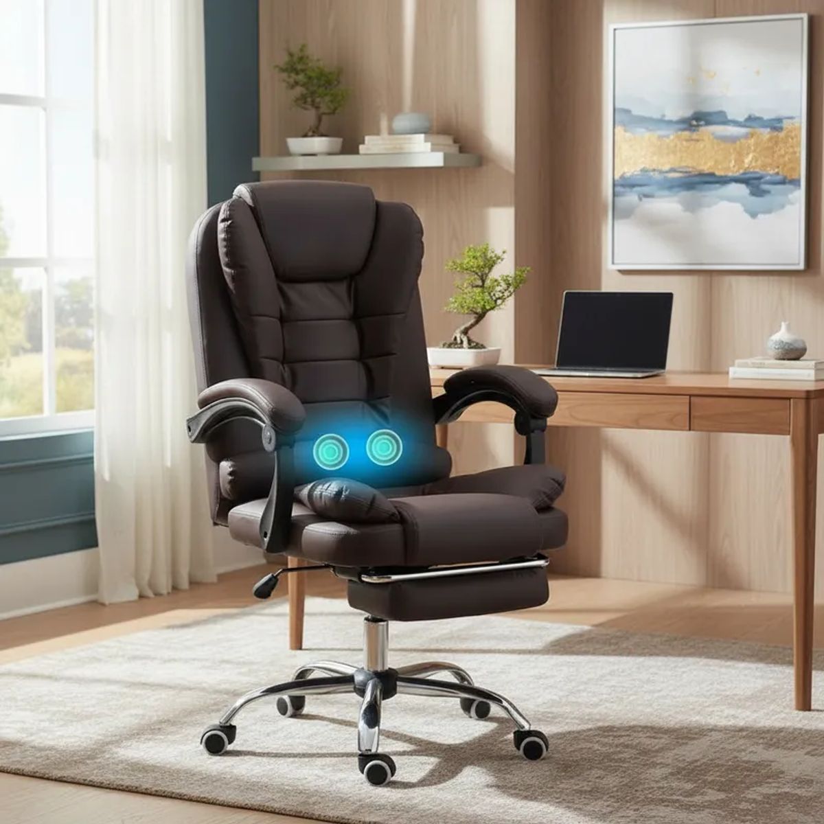 VIDITA - Silla Solana Ejecutiva Reclinable Con Masajeador Reposapies Silla De Oficina Cuero Giratorio-