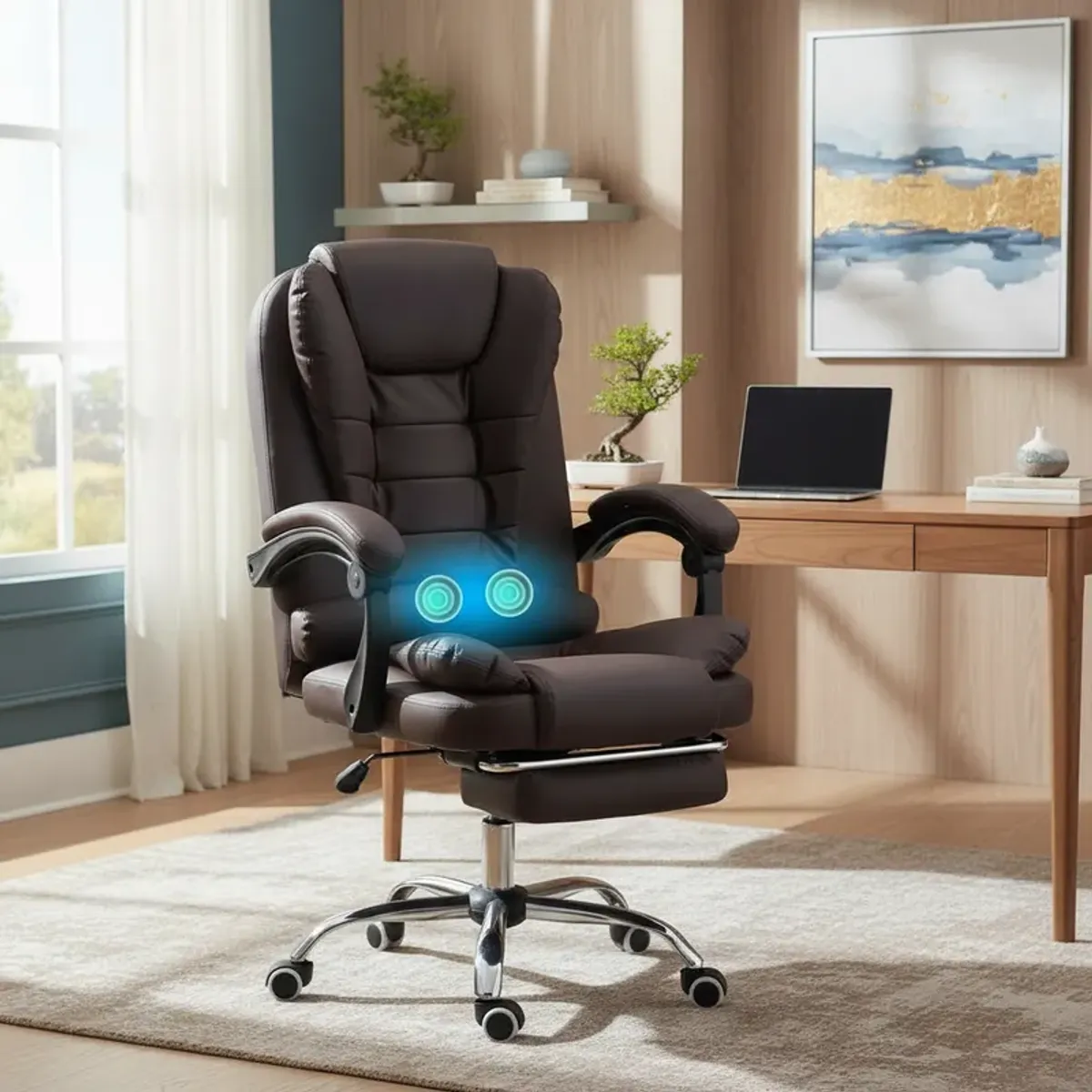 VIDITA - Silla Solana Ejecutiva Reclinable Con Masajeador Reposapies Silla De Oficina Cuero Giratorio-
