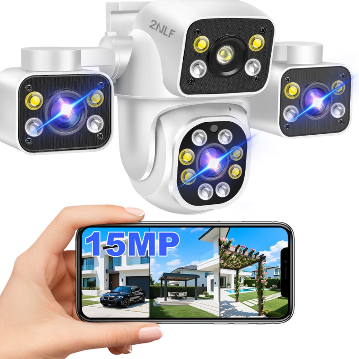 2NLF - 2nlf®  3 Lentes 15mp Cámara De Seguridad Exterior 3 Pantalla