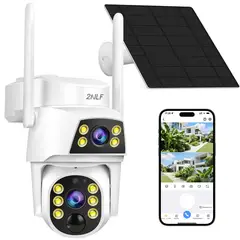 2NLF - 2nlf® 10mp Solar Cámara De Seguridad Wifi 2 Lente 2 Pantalla