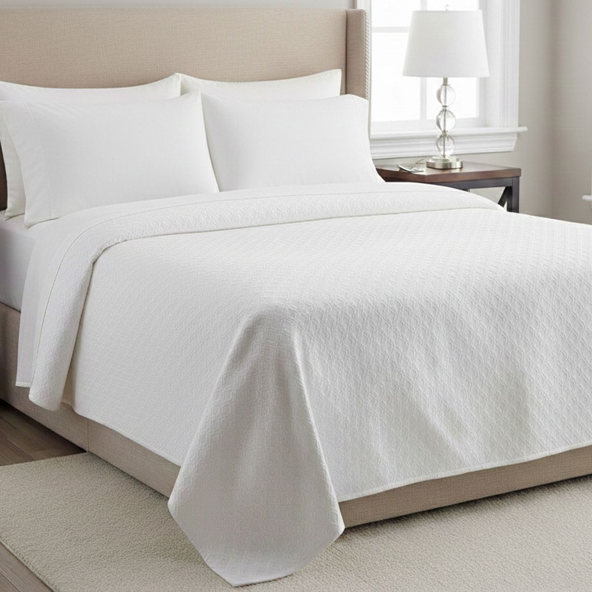 TEXTIL SUPER - COLCHA PIQUÉ COLMENA BLANCO 1 PLAZA