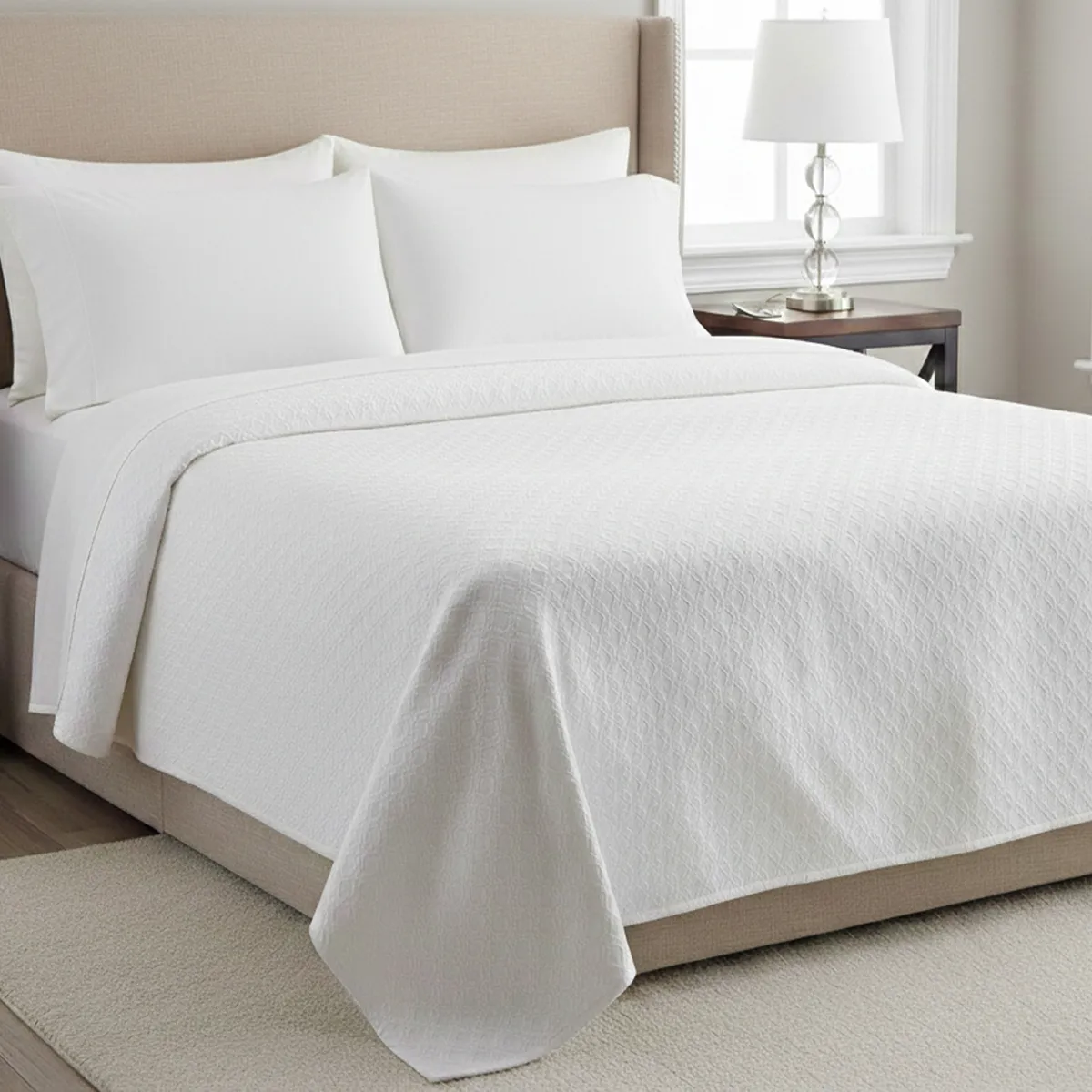 TEXTIL SUPER - COLCHA PIQUÉ COLMENA BLANCO 1 PLAZA
