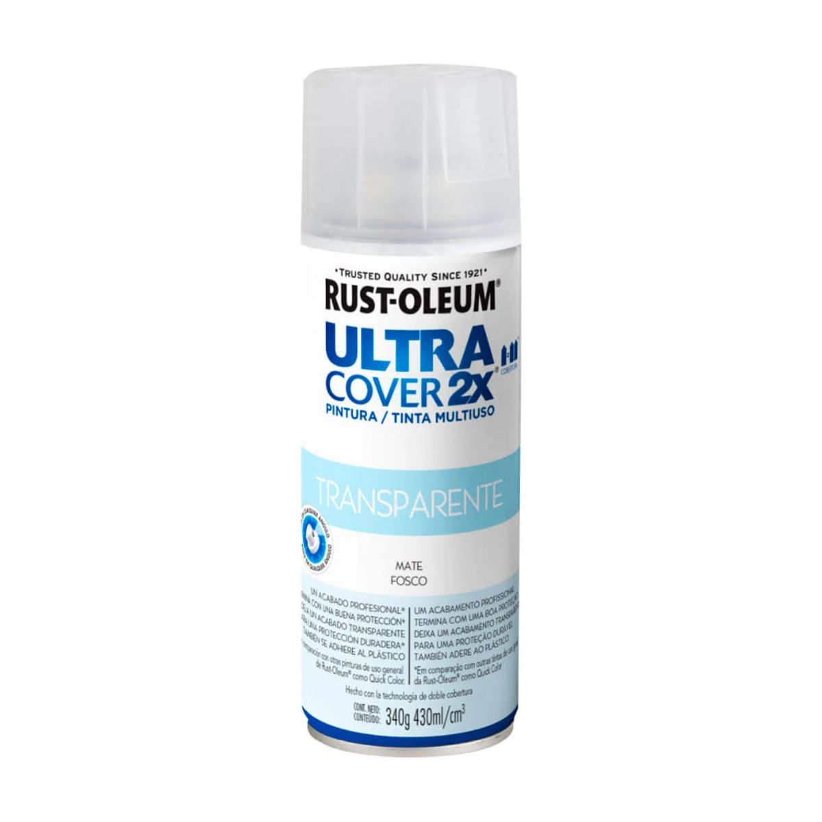 RUST OLEUM - Pintura Protectora Multiuso Ultra Cover 2X Transparente Mate 430ml