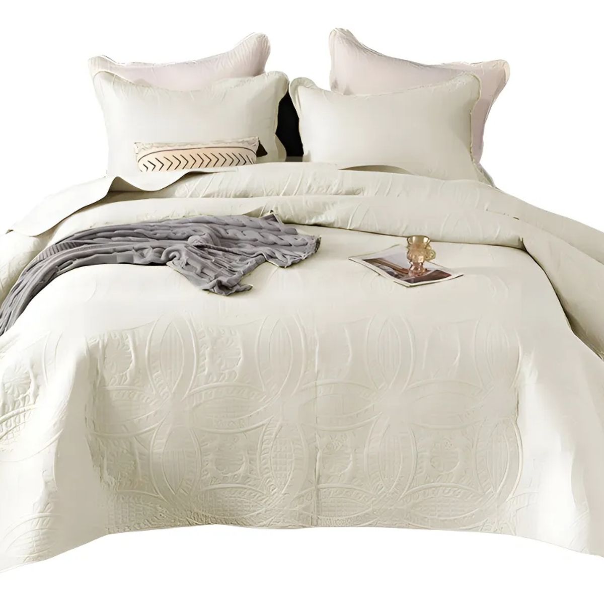 GENERICO - Quilt Cobertor 2 Plazas Verano Beige + 2 Fundas De Almohada
