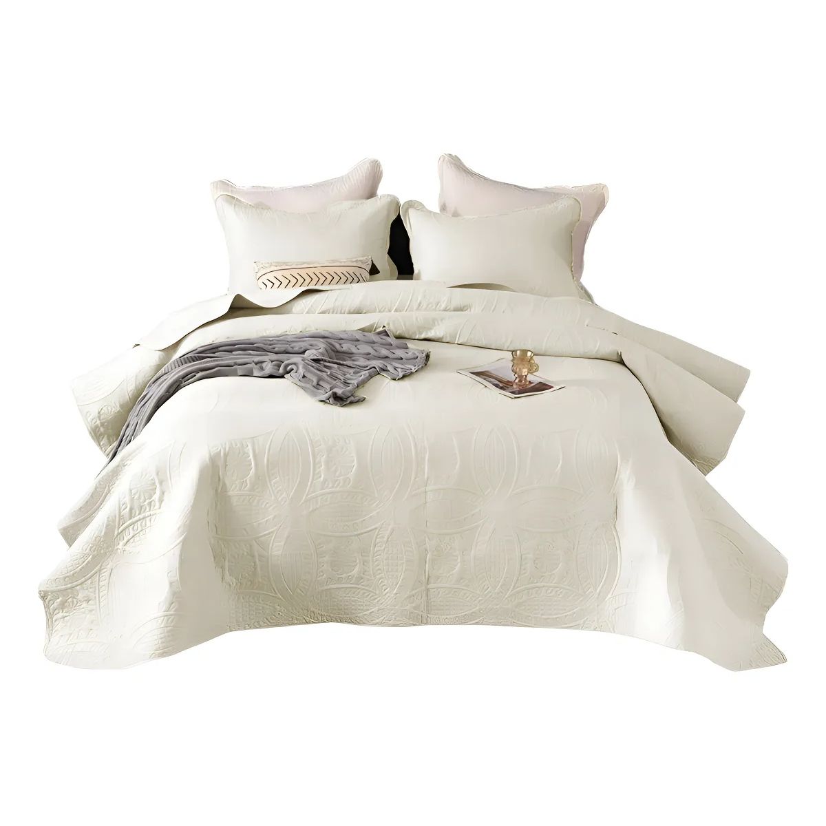 GENERICO - Quilt Cobertor 2 Plazas Verano Beige + 2 Fundas De Almohada