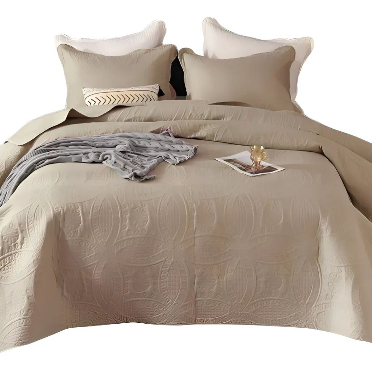 GENERICO - Quilt Cobertor 2 Plazas Verano Beige + 2 Fundas De Almohada