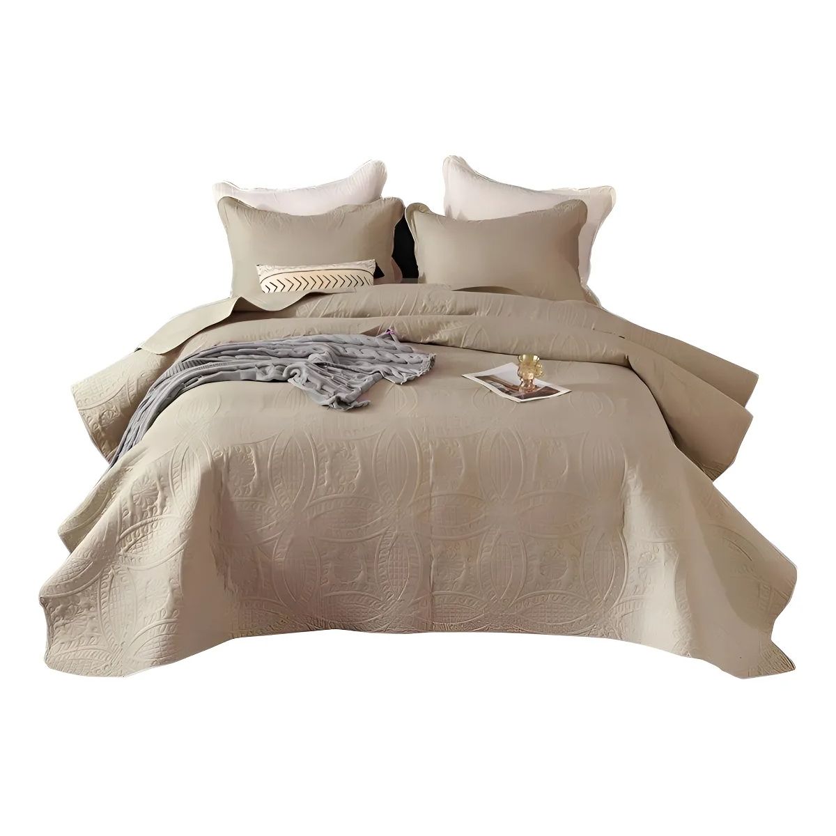 GENERICO - Quilt Cobertor 2 Plazas Verano Beige + 2 Fundas De Almohada