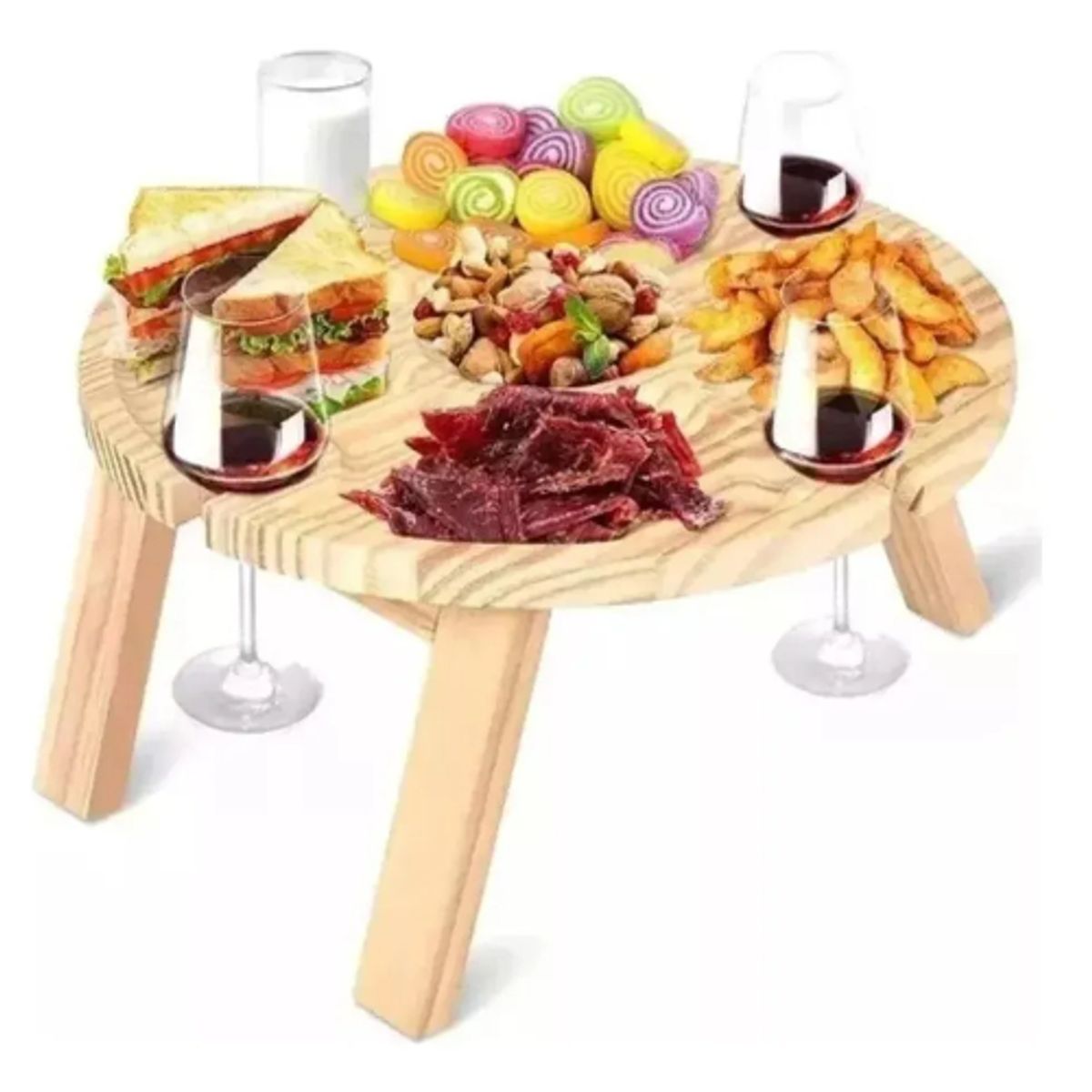 GENERICO - Mesa Tabla De Madera Picnic Plegable Comida Picoteo Viajes