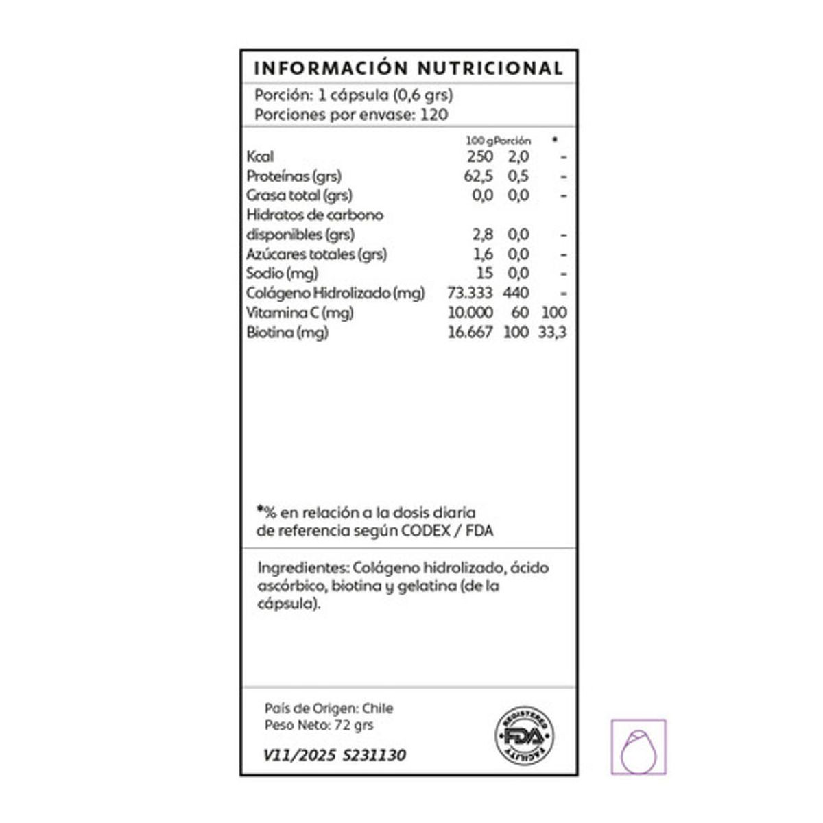 GENERICO - Colágeno + Biotina + Vitamina C - Mind Nutrition - 120 Cápsu Sin Sabor