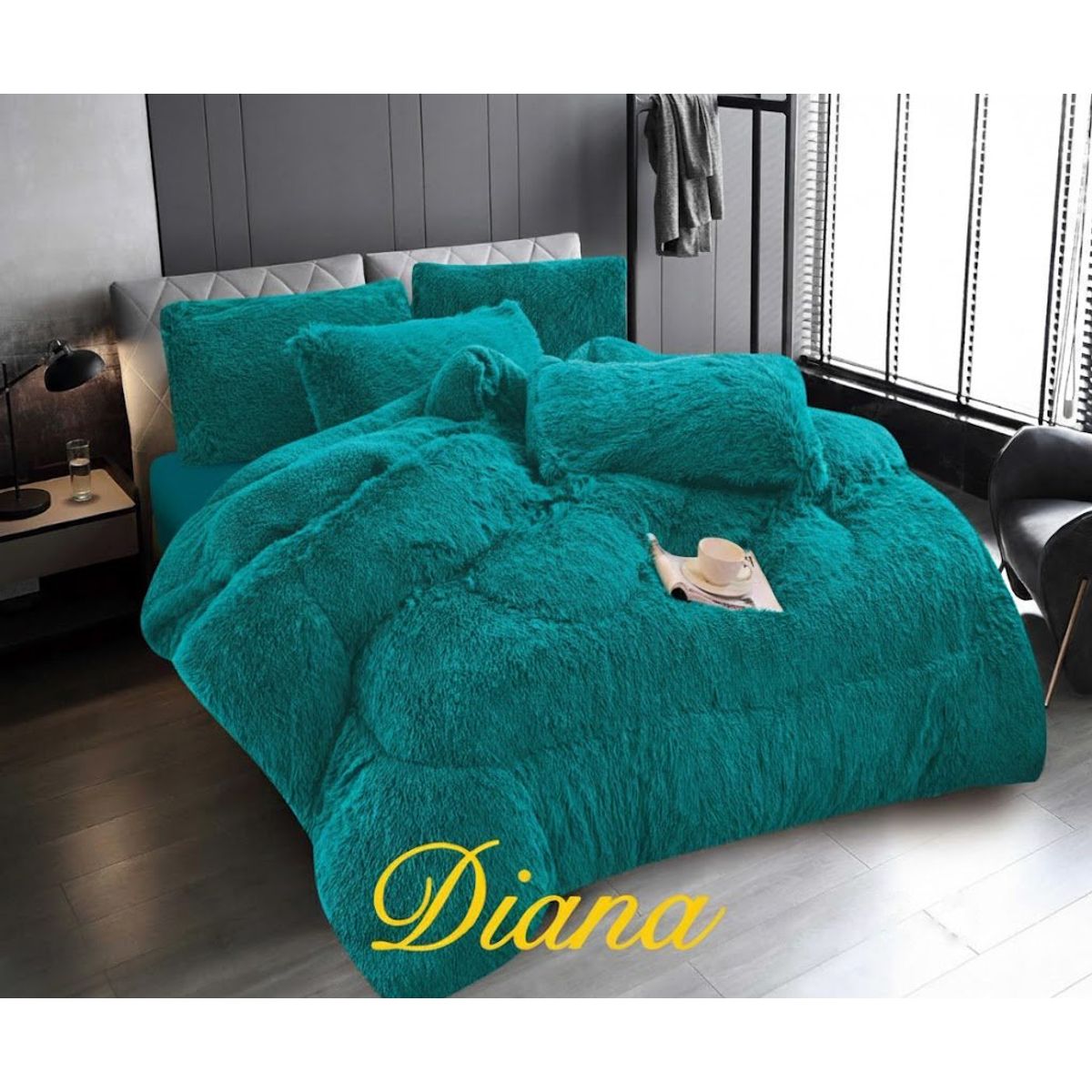 DIANA - COBERTOR DE INVIERNO PELUDO CON CHIPORRO PREMIUN 2 PLAZA  UNICOLOR TURQUESA