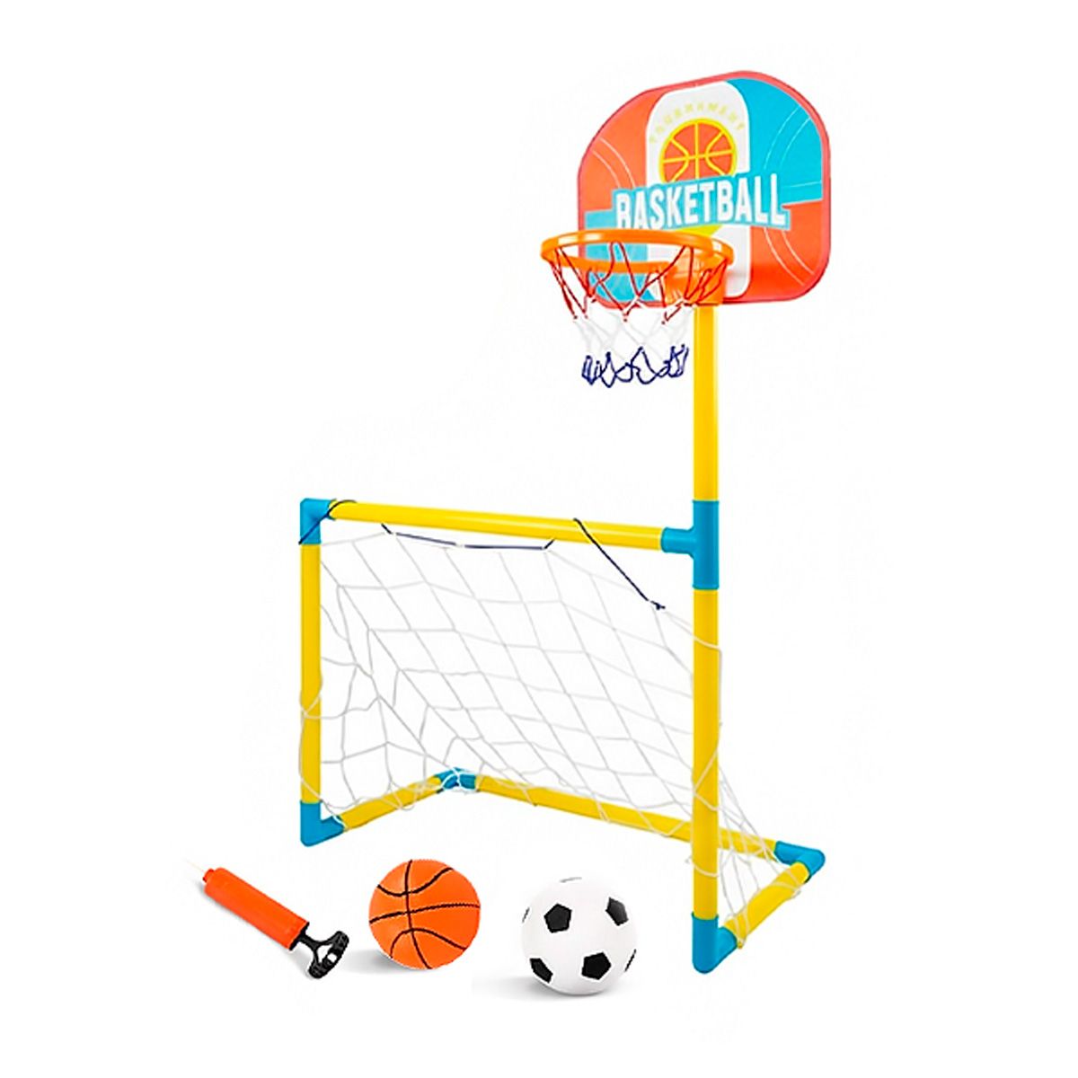 SDFIT - Arco de Futbol Infantil Plegable 49 X 64 cm + Doble Pelota + Soporte Basket – 5019