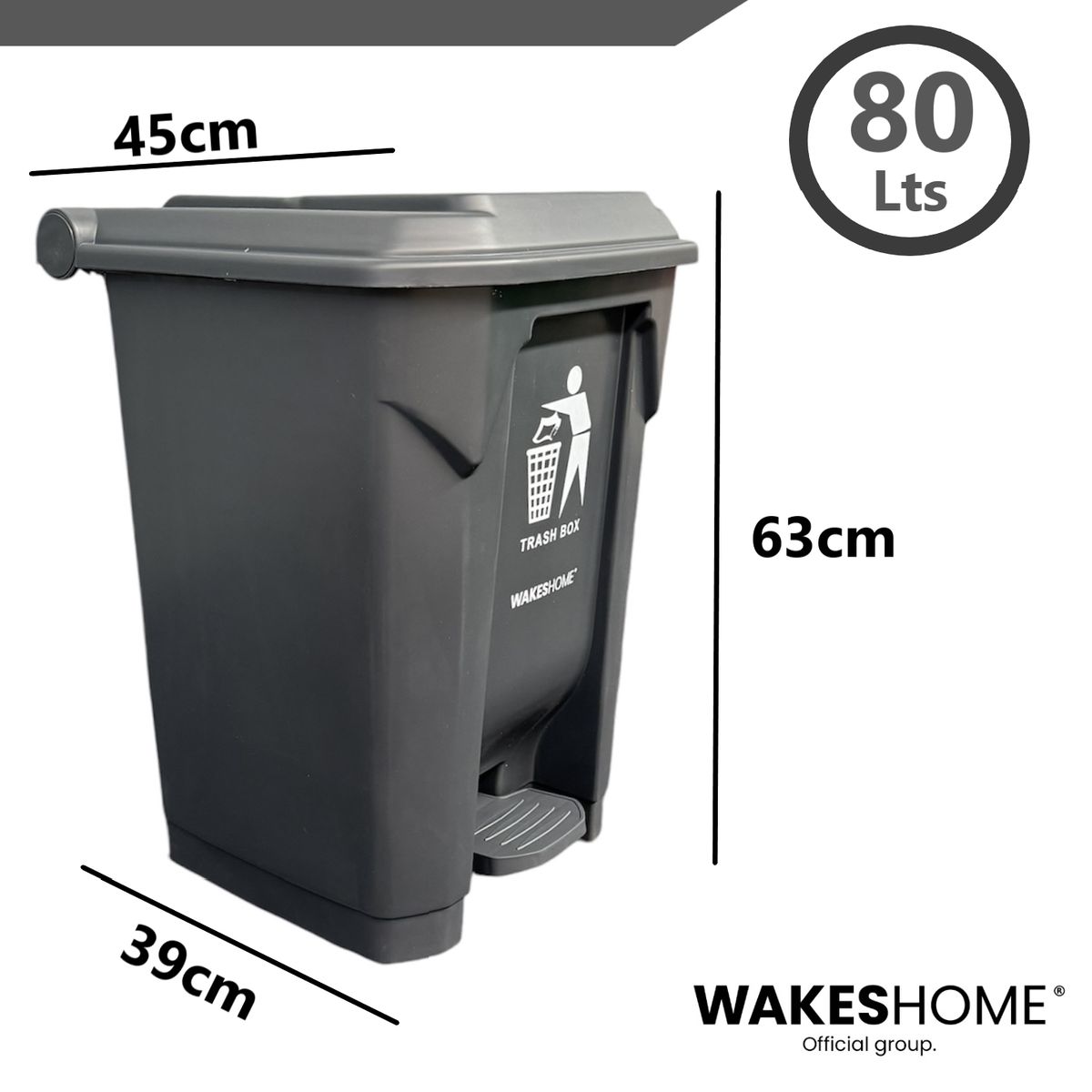 WAKESHOME - Contenedor de basura con pedal  80 L–Práctico Y Resistente