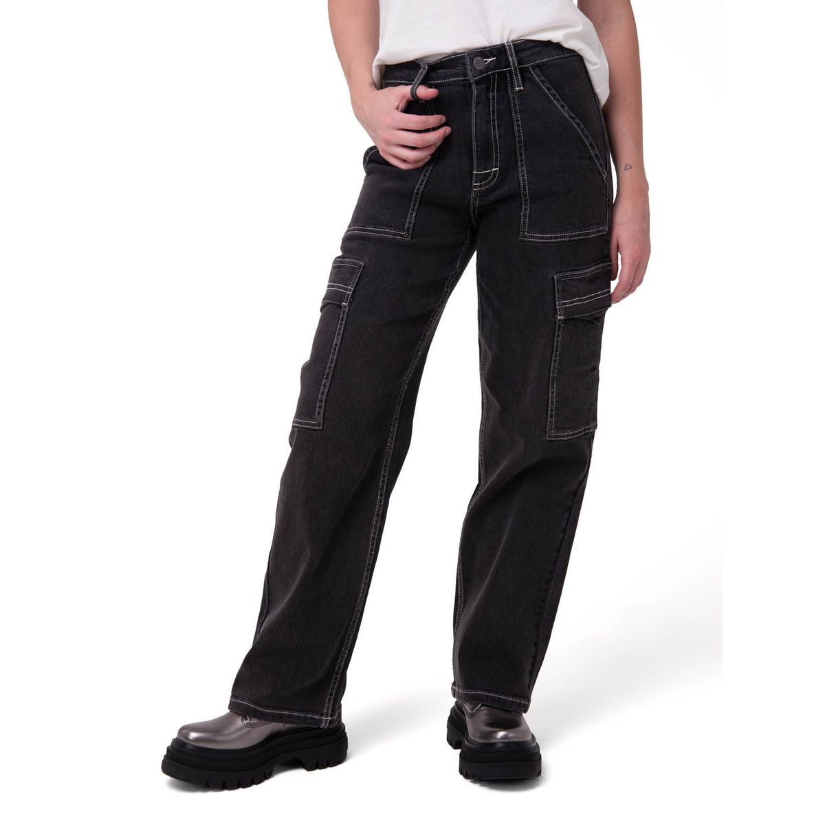 CAT - Jeans Cargo Mujer Relaxed Negro CAT