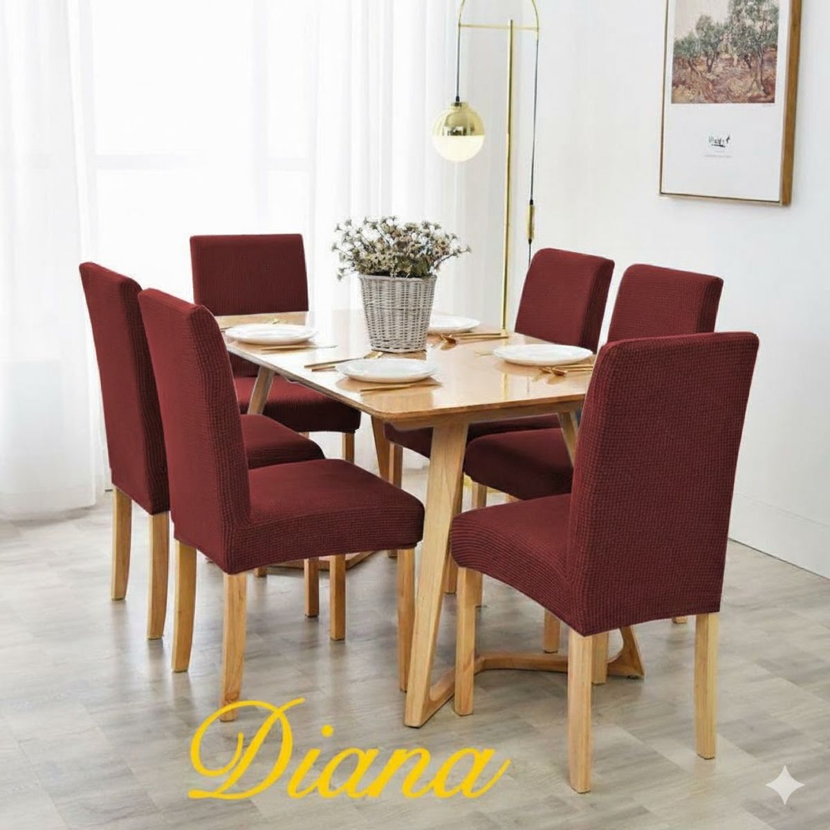 DIANA - FUNDA SILLA CUADRILLE SET DE 6 PIEZAS PREMIUN UNICOLOR BURDEO
