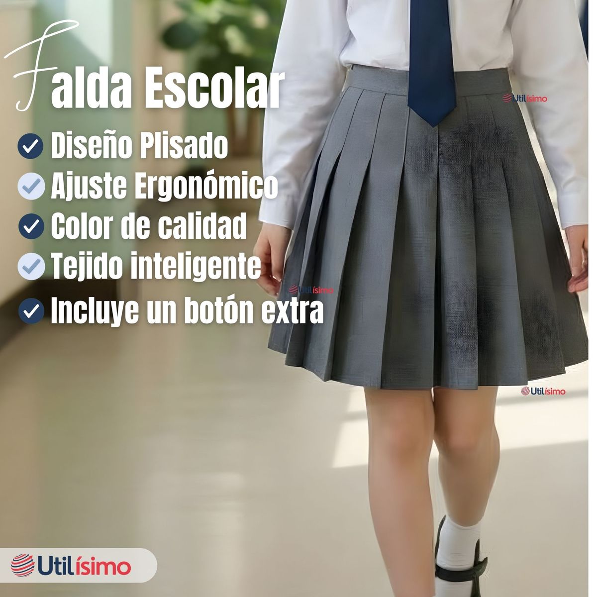 UTILISIMO - Falda Escolar Plisada Niña Juvenil Color Gris
