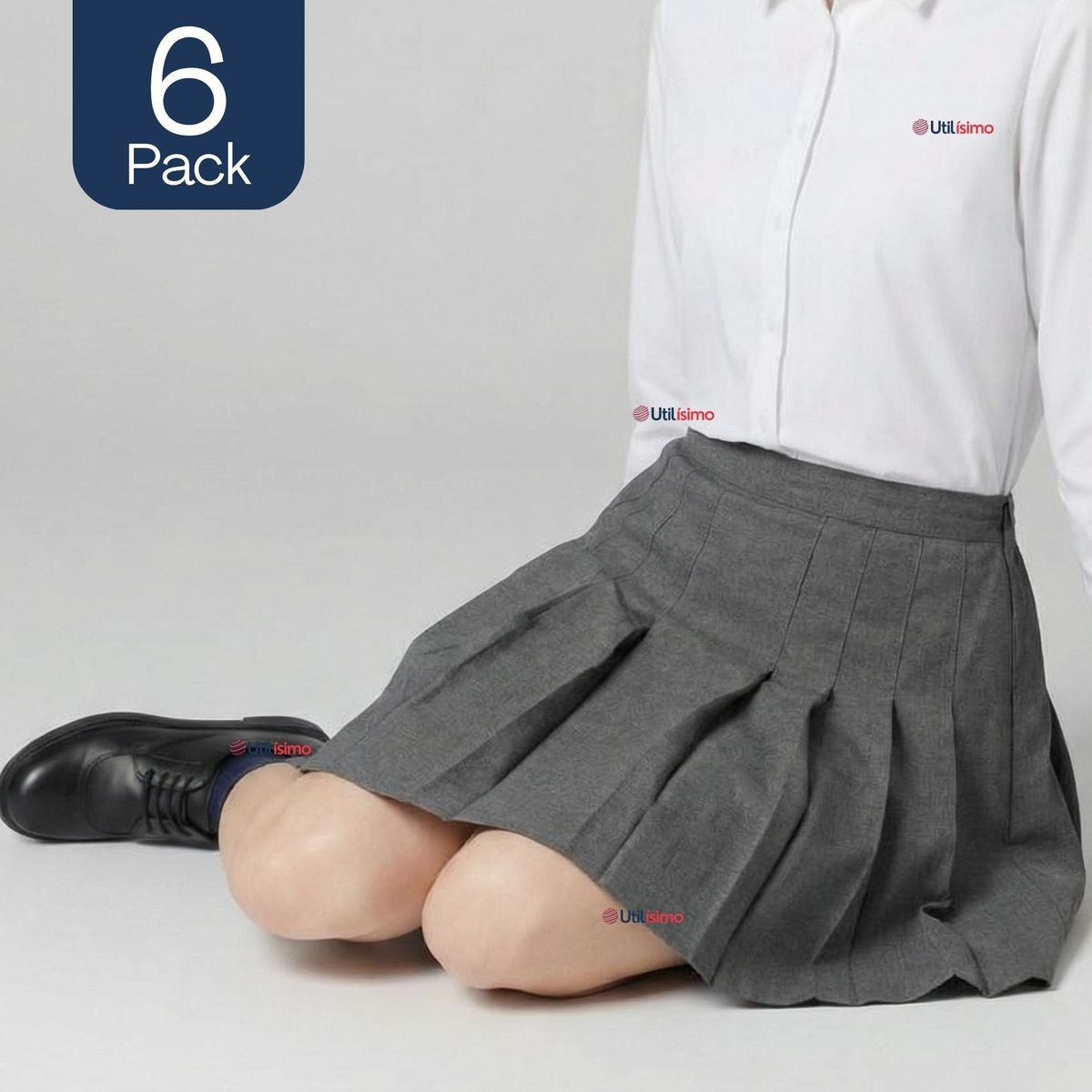 UTILISIMO - Pack 6 Faldas Escolar Plisada Niña Juvenil Color Gris