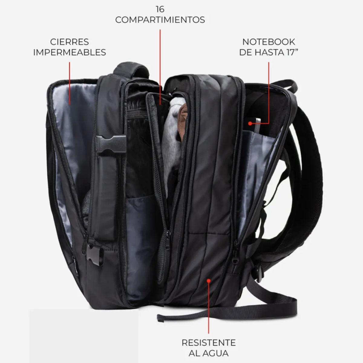 GENERICO - Mochila Maleta Impermeable Antirrobo Expansible 35l Negro 832