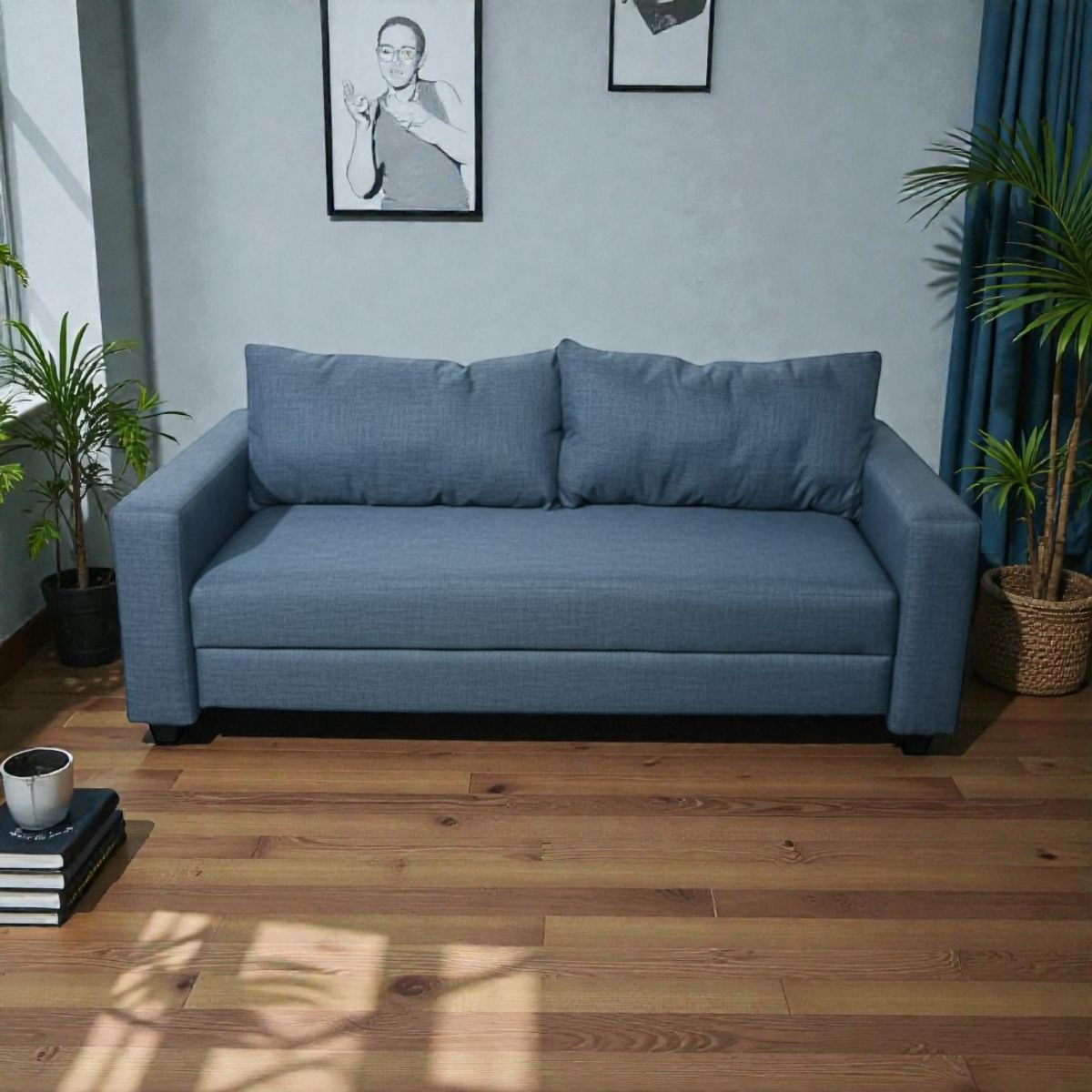 DISEÑOS VALESTRINI - SOFA CAMA MULTIFUNCIONAL LINO AZUL