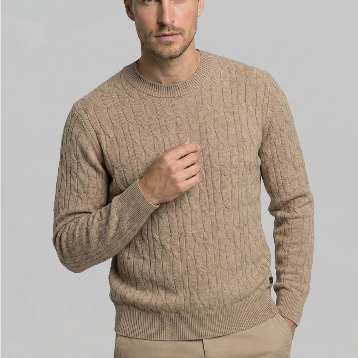 NEW MAN - Sweater Leicester Camel Melange New Man