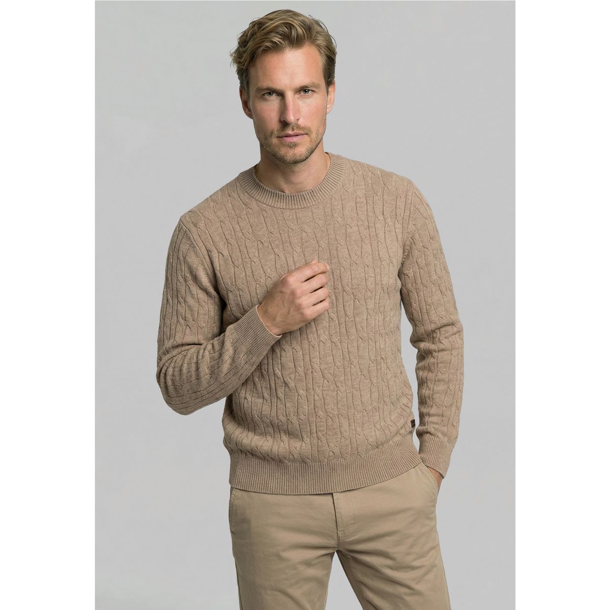 NEW MAN - Sweater Leicester Camel Melange New Man