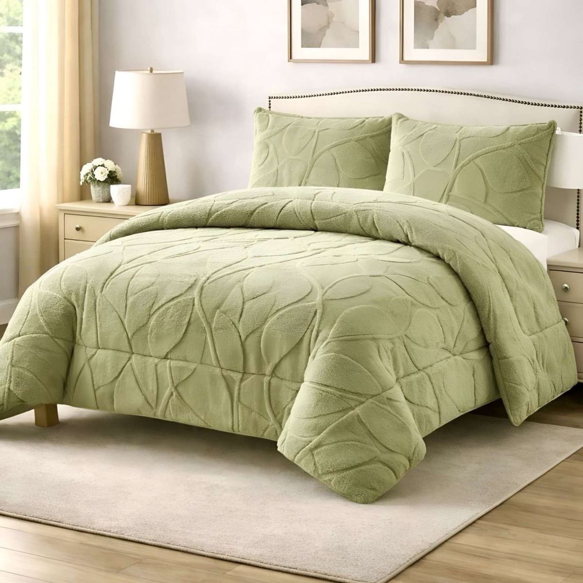 GENERICO - Cubrecama Acolchado con chiporro diseño Texturizado Hojas 2 Plazas