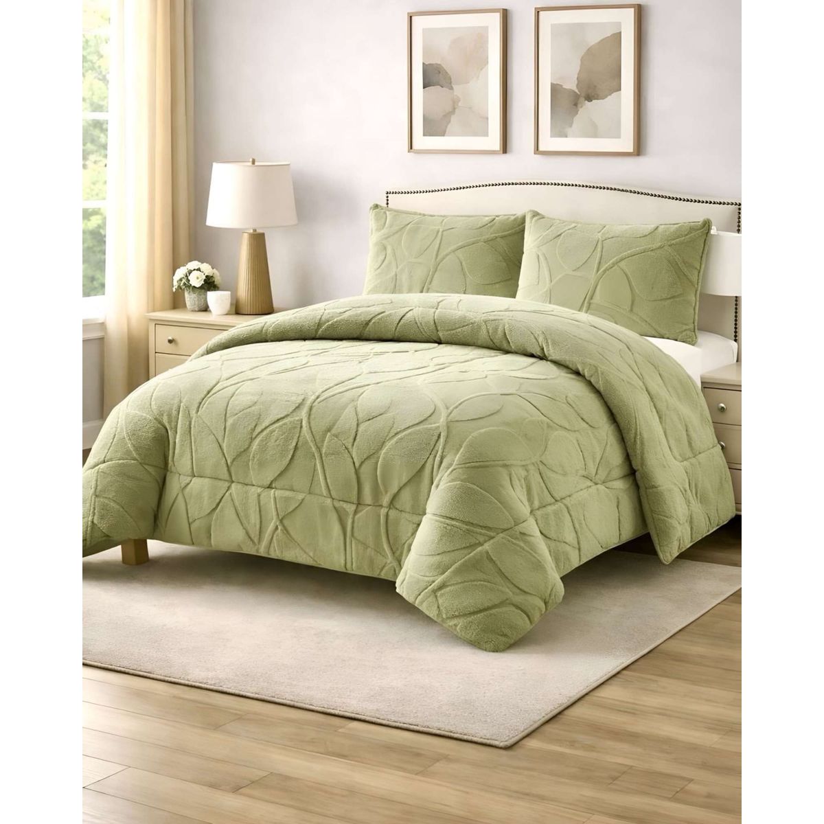 GENERICO - Cubrecama Acolchado con chiporro diseño Texturizado Hojas 2 Plazas