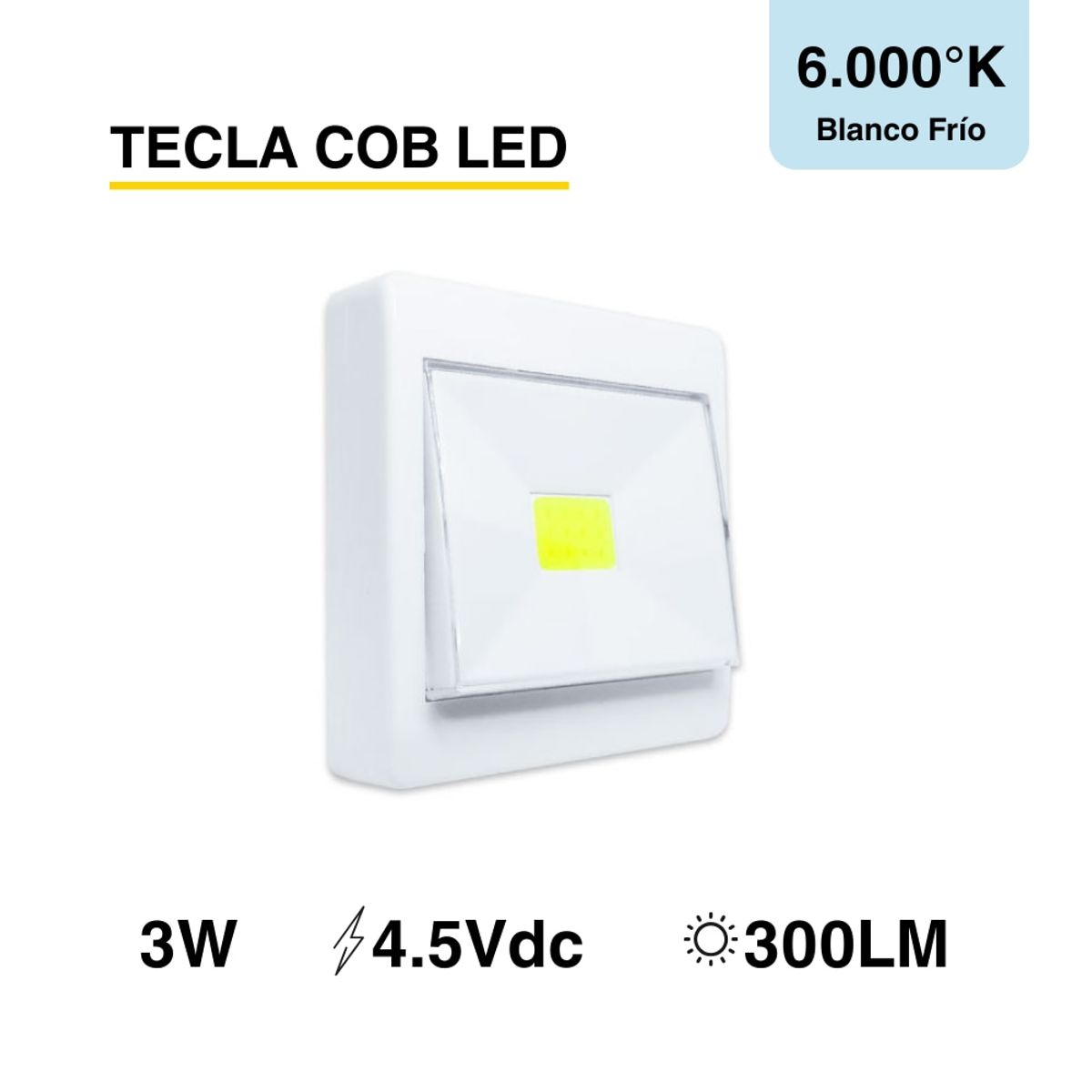 DEMASLED - Tecla COB LED 3W Blanco Frío 6000K 100lm x3 AAA NO incluidas