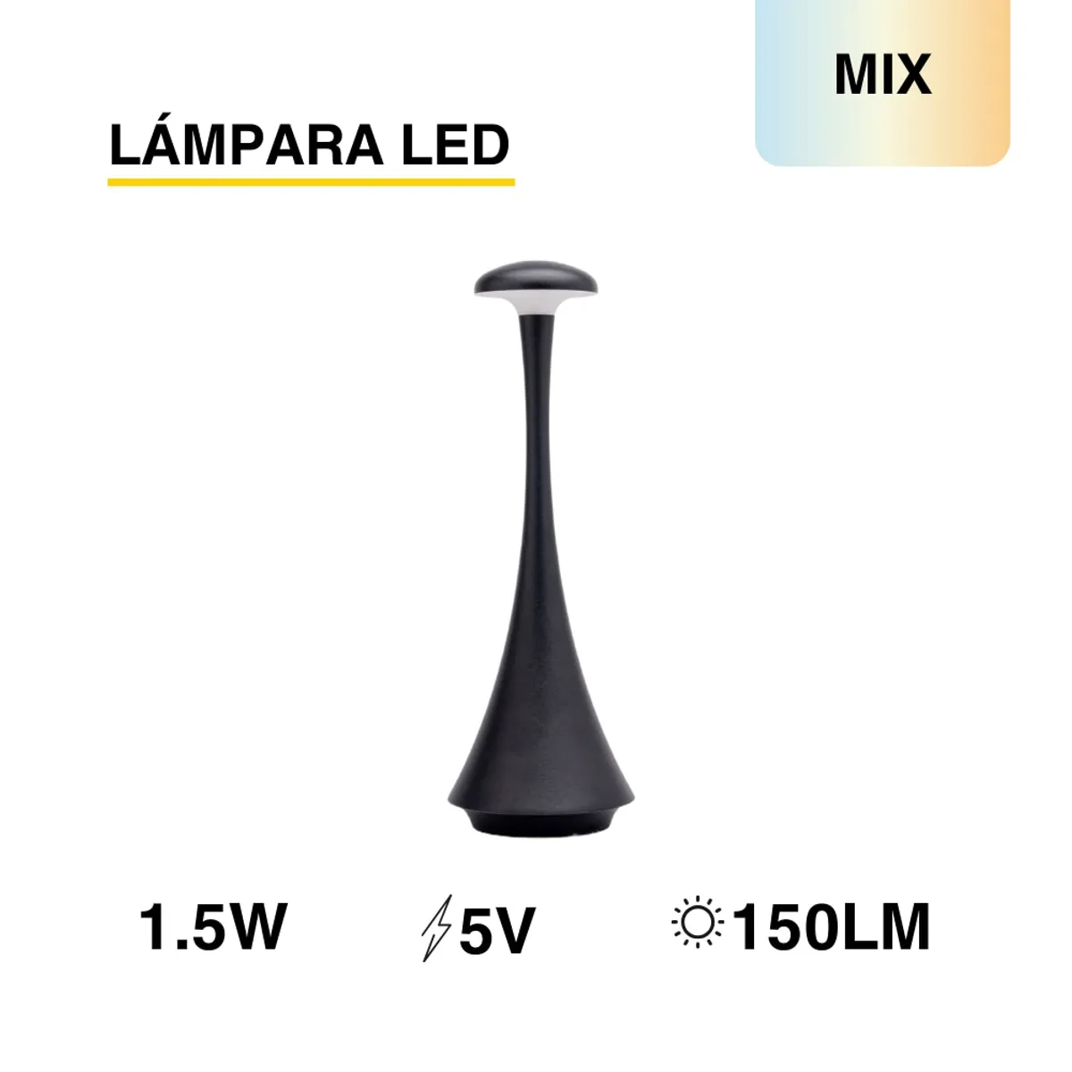 Lámpara LED Velador Magnético Negro 3W CCT Batería Recargable 2000mAh, marca DEMASLED - Foto 2