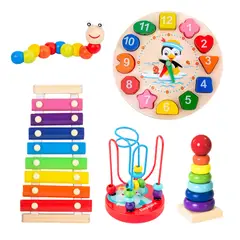 GENERICO - Pack 5 Juguetes Didácticos De Madera Para Niños Montessori