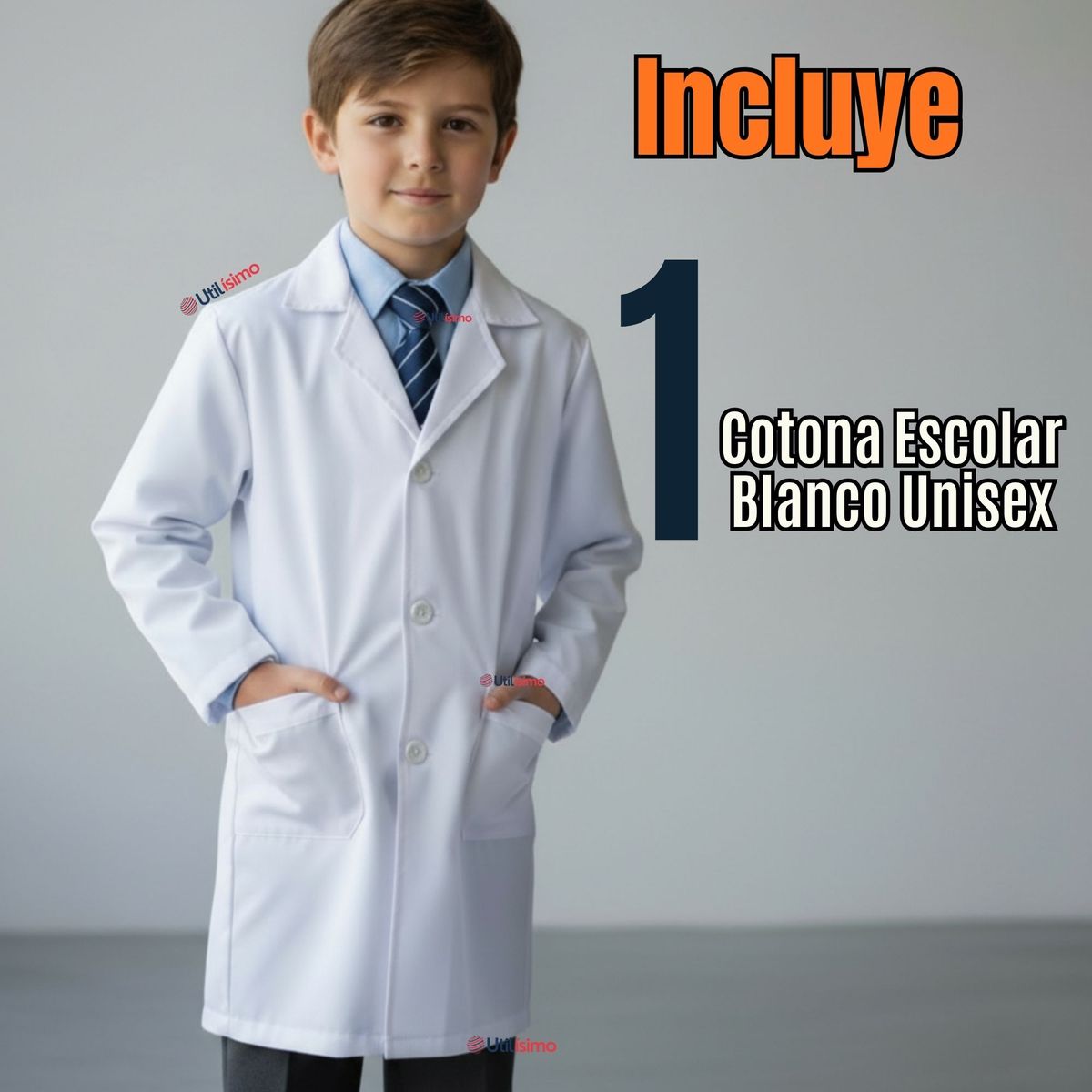 UTILISIMO - Cotona Delantal Escolar Blanca Niño Niña Unisex Bata