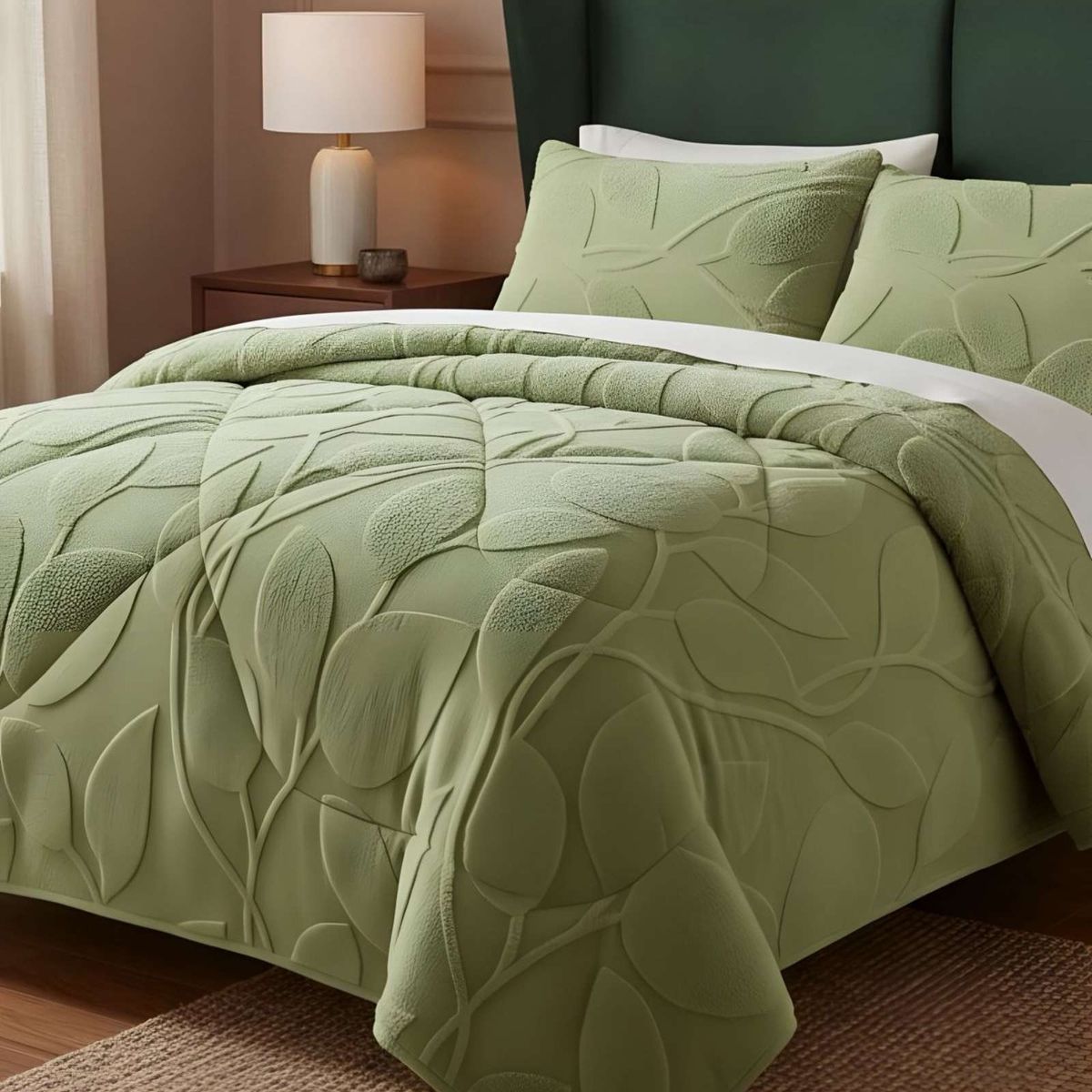 GENERICO - Cubrecama Texturizado con chiporro diseño Hojas King