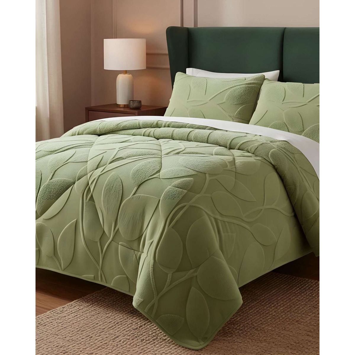 GENERICO - Cubrecama Texturizado con chiporro diseño Hojas King