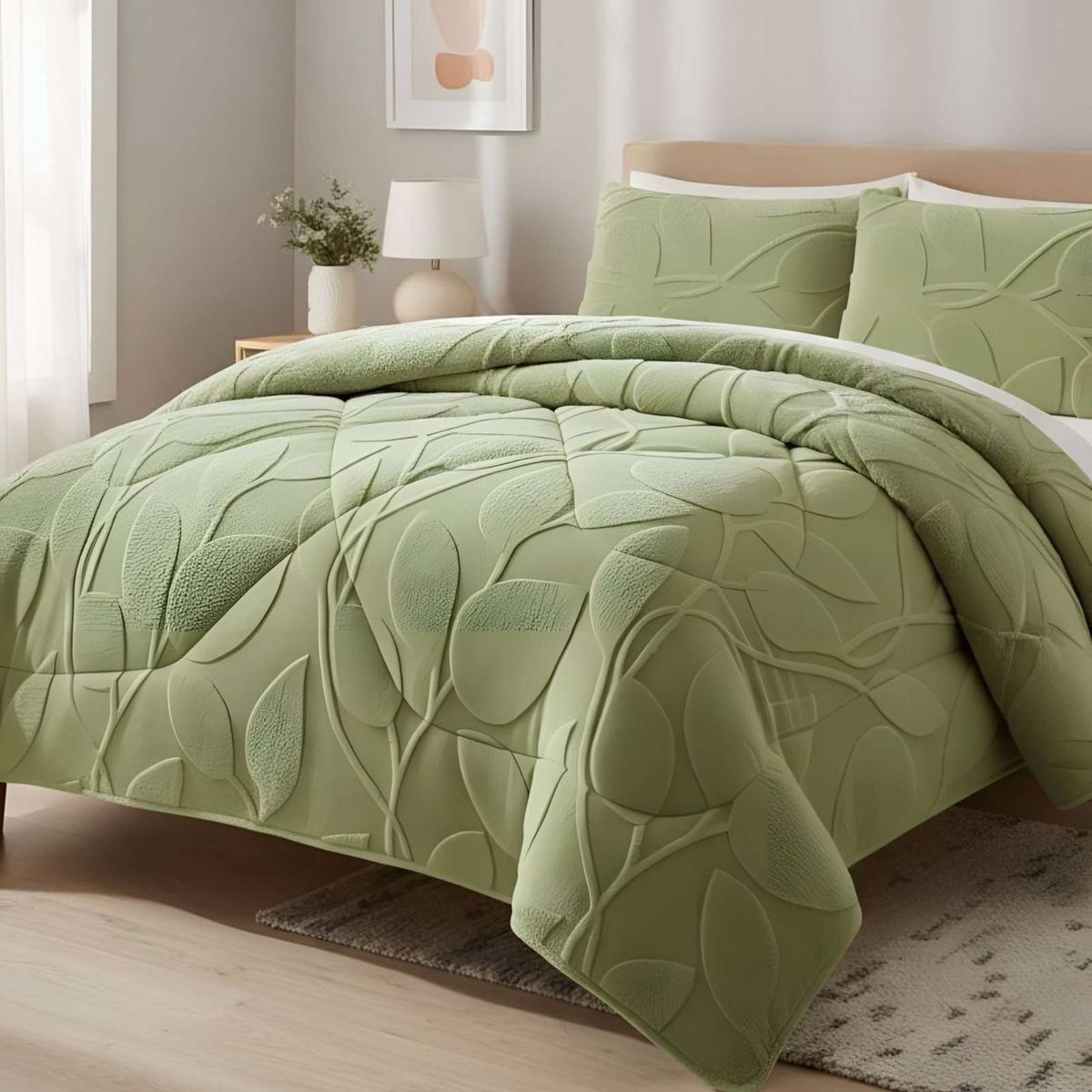 GENERICO - Cubrecama Texturizado con chiporro diseño Hojas King