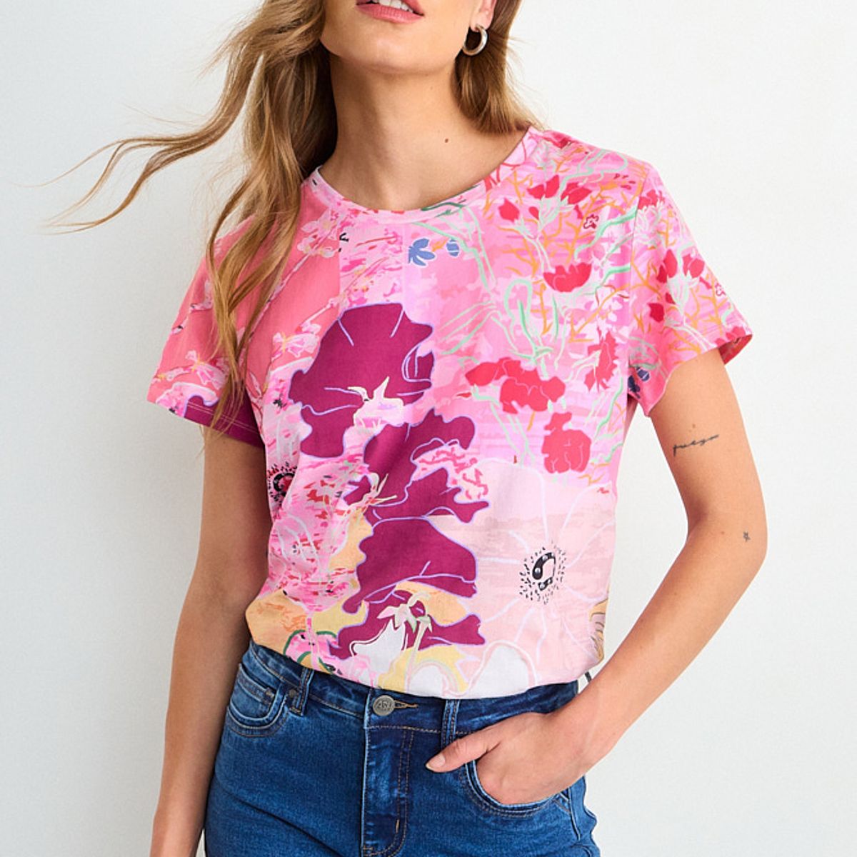 ASH - Polera Estampada Manga Corta Mujer Rosa Ash