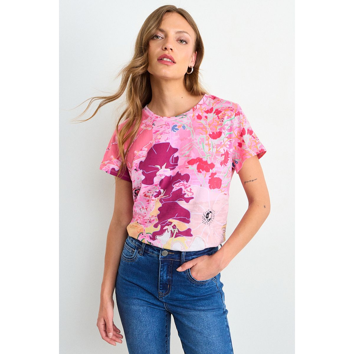ASH - Polera Estampada Manga Corta Mujer Rosa Ash