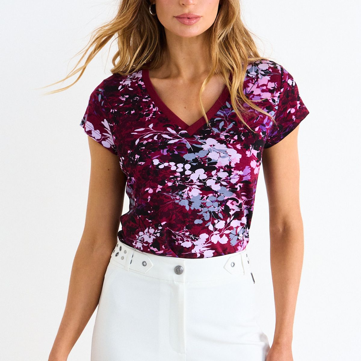ASH - Polera Full Print Mujer Burdeos Ash
