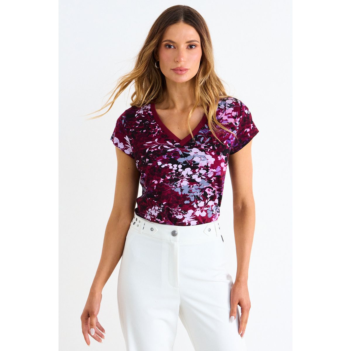 ASH - Polera Full Print Mujer Burdeos Ash