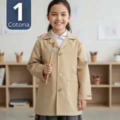 UTILISIMO - Cotona Delantal Escolar Beige Niño Niña Unisex Bata