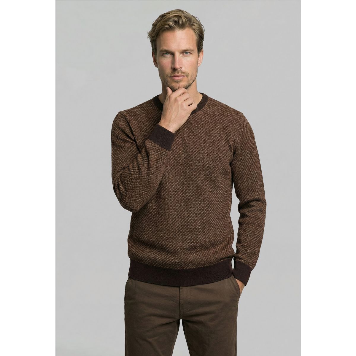 NEW MAN - Sweater Leeds Camel Melange New Man
