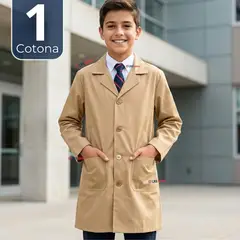 UTILISIMO - Cotona Delantal Escolar Beige Niño Niña Unisex Bata