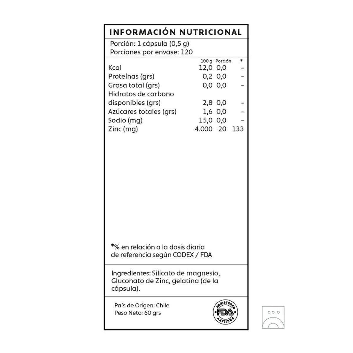 GENERICO - Zinc 20mg 60 Cápsulas Mind Nutrition Sin Sabor