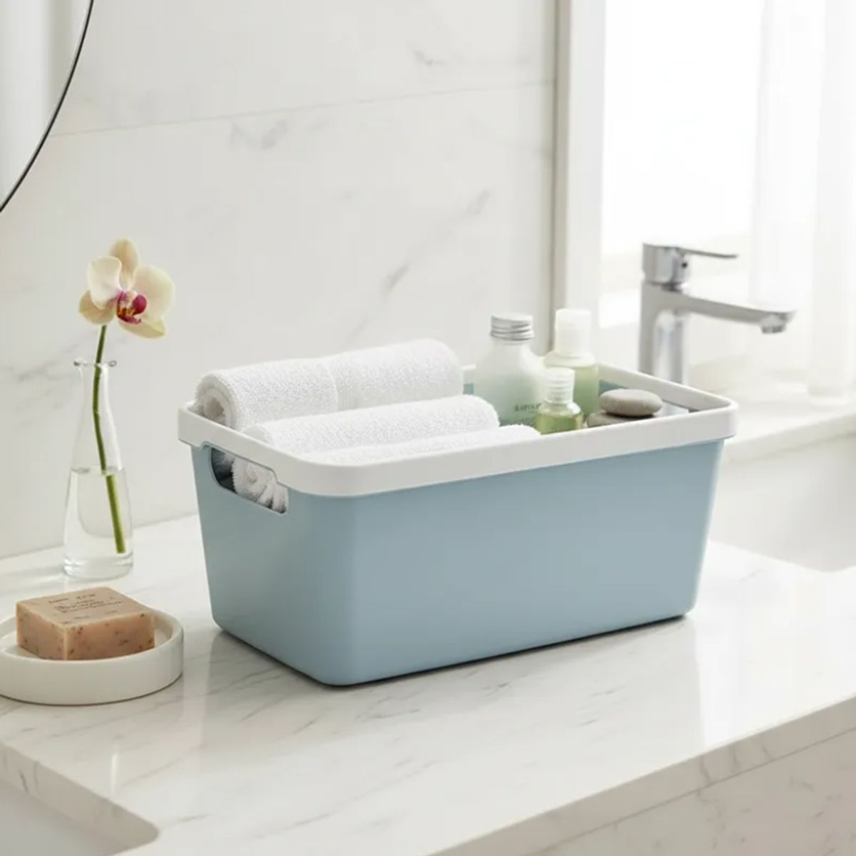 GENERICO - Caja Organizadora Plástica Multiuso Celeste 28x12x12cm