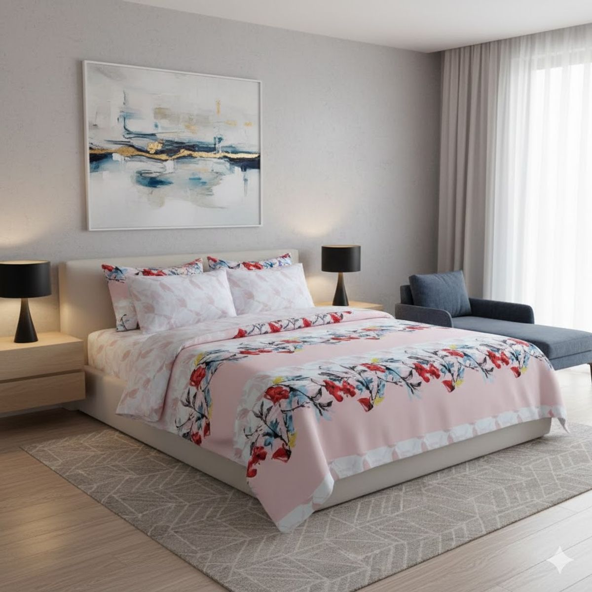 GENERICO - JUEGO DE SABANAS TAMAÑO 1.5 PLAZA 3 PIEZAS 144 HILOS CON DISEÑO BLANCO FLORAL