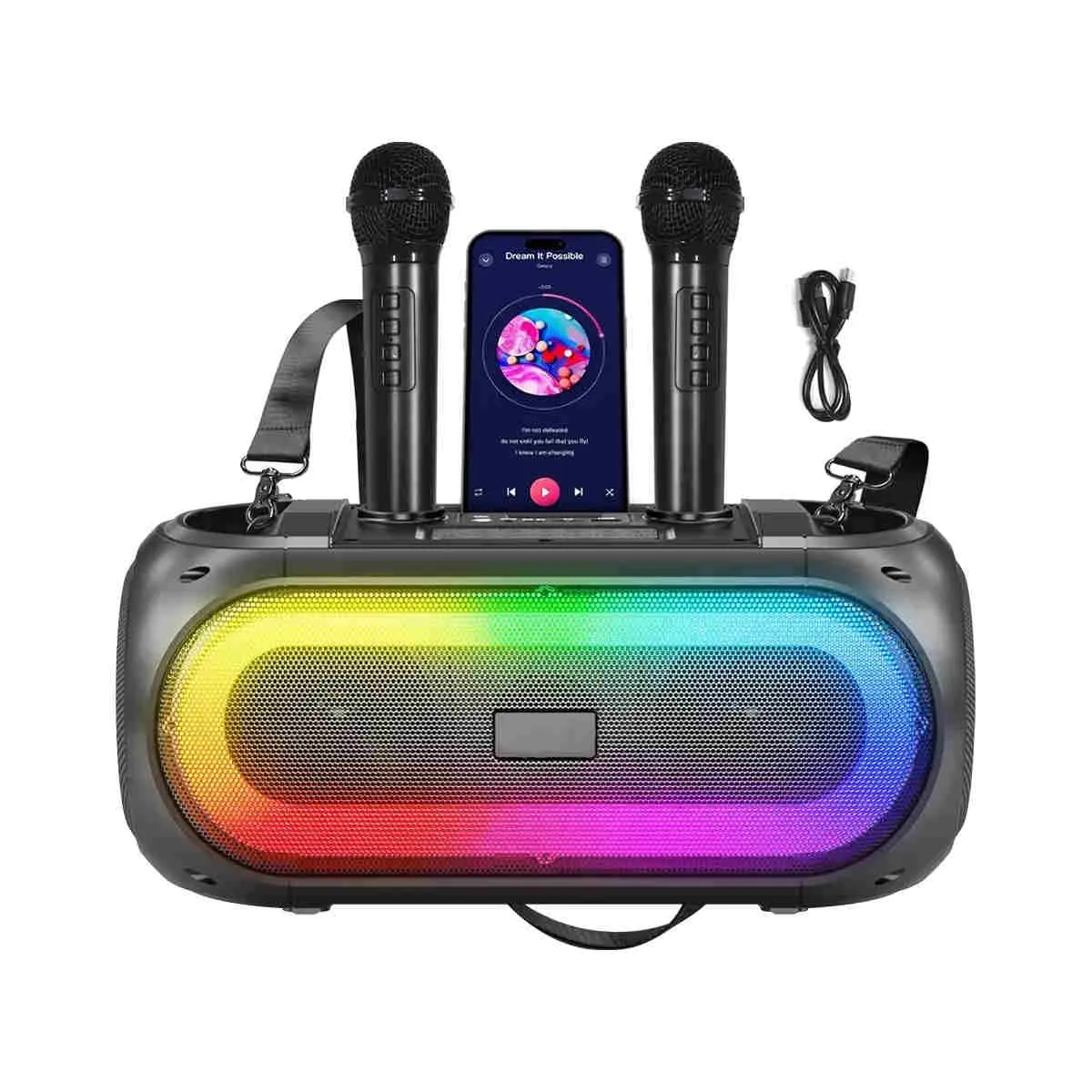 GENERICO - Parlante De Karaoke Bluetooth Portátil Con 2 Micrófonos Negro